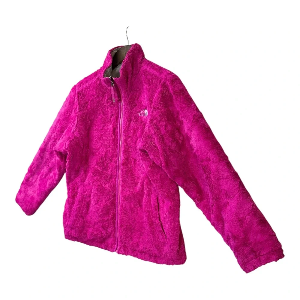 The‎ North Face Girls Reversible Mossbud Swirl Jacket XL Pink Gray Fleece Puffer